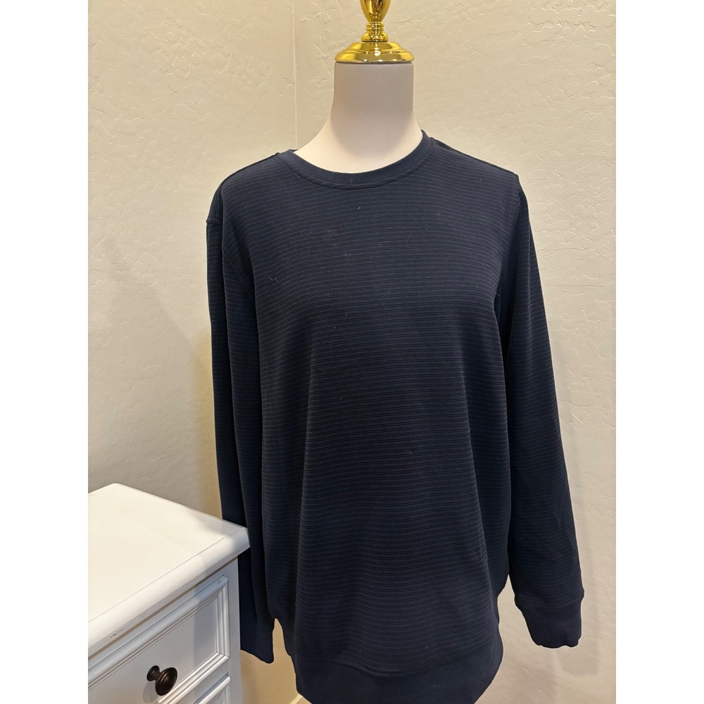 Gerry Mens Navy Blue Ribbed Long Sleeve Crewneck Textured Pullover Sweater